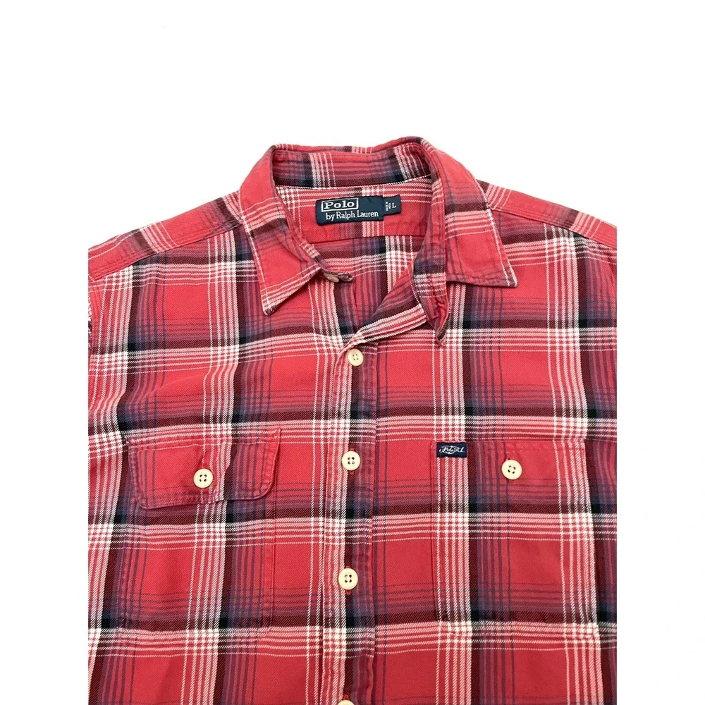 Vintage Polo Ralph Lauren Loop Collar Camp Flannel Shirt Large 90s
